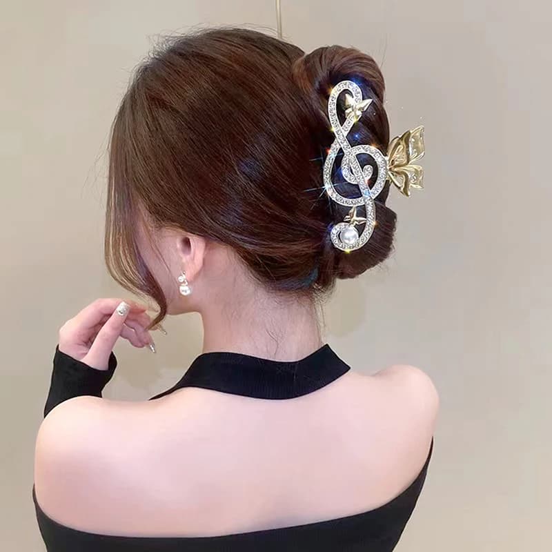 Fermagli per capelli a forma di nota musicale elegante da donna accessori per Clip con artiglio a coda di cavallo con decorazione di strass di lusso per accessorio per copricapo da ragazza