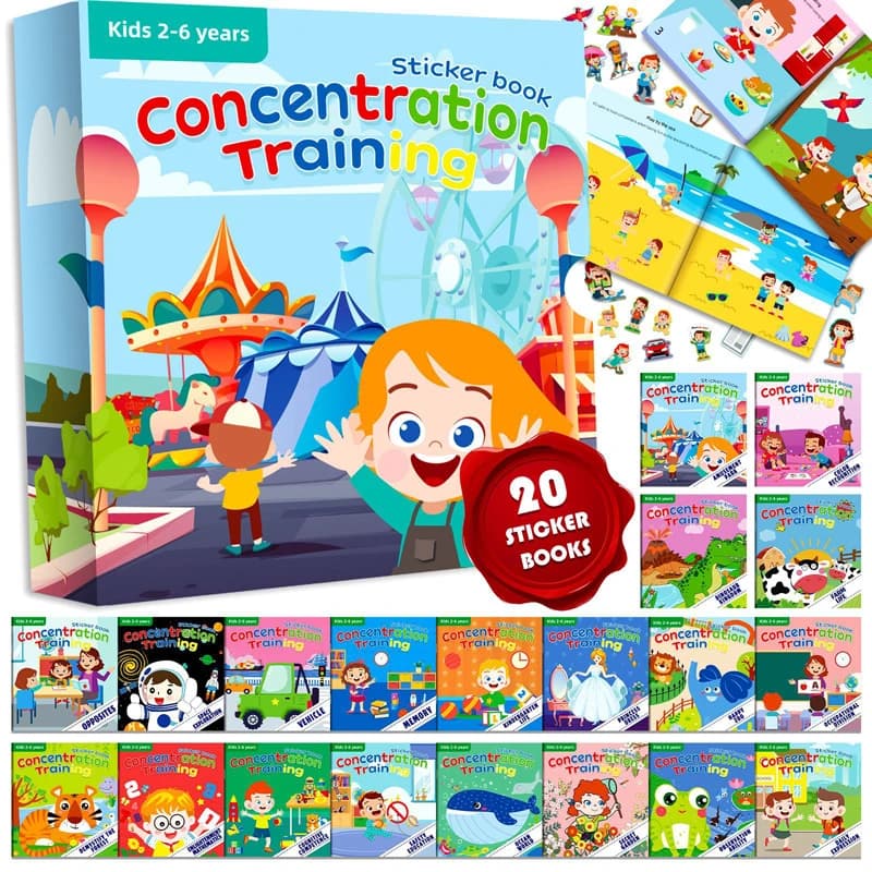 Giocattoli per bambini Libro di adesivi Scenari multipli Adesivo fai da te per cartoni animati Puzzle Giocattoli educativi per l'apprendimento della cognizione per bambini di età compresa tra 2 e 6 anni