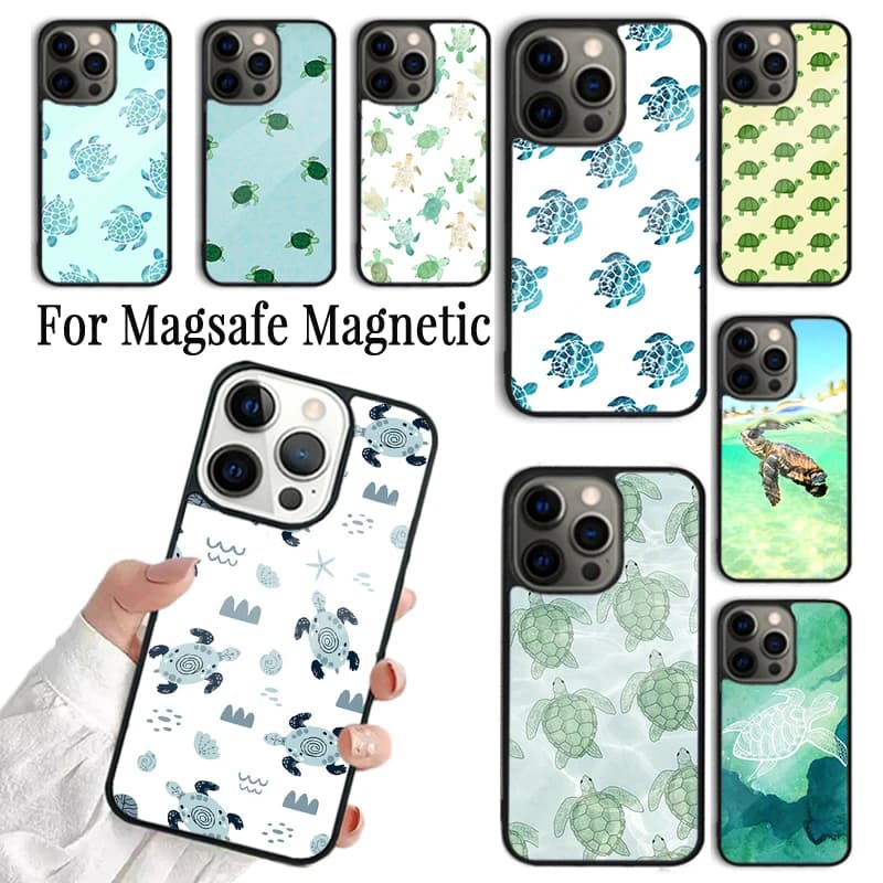 Cover per iPhone con Tartarughe Verdi, Compatibile con iPhone 17 AIR 16 15 14 13 12 11 Pro Max Plus, Custodia Magnetica Wireless Magsafe