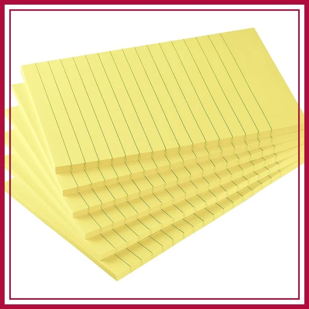 Offerta Speciale: 6 Blocchetti di Foglietti Adesivi a Righe 4x6 Giallo Brillante, 45 Fogli/Blocchetto