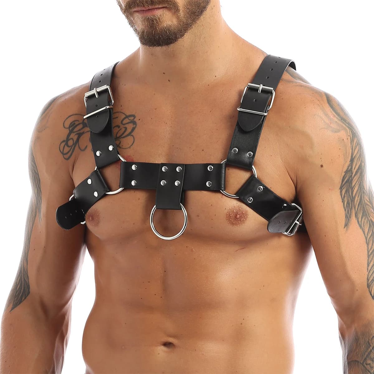 Imbracatura da uomo sexy Cintura pettorale in pelle Rivetti in metallo Fetish Cintura regolabile gay Punk Rave Accessorio per abbigliamento fetish erotico