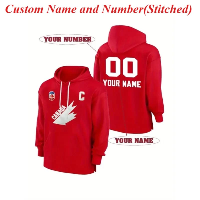 Custom Men's Canadian Maple Leaf Hoodie Personalized Embroidered Name&Number Pullover Drawstring Hood, Loose Fit for Casual Wear