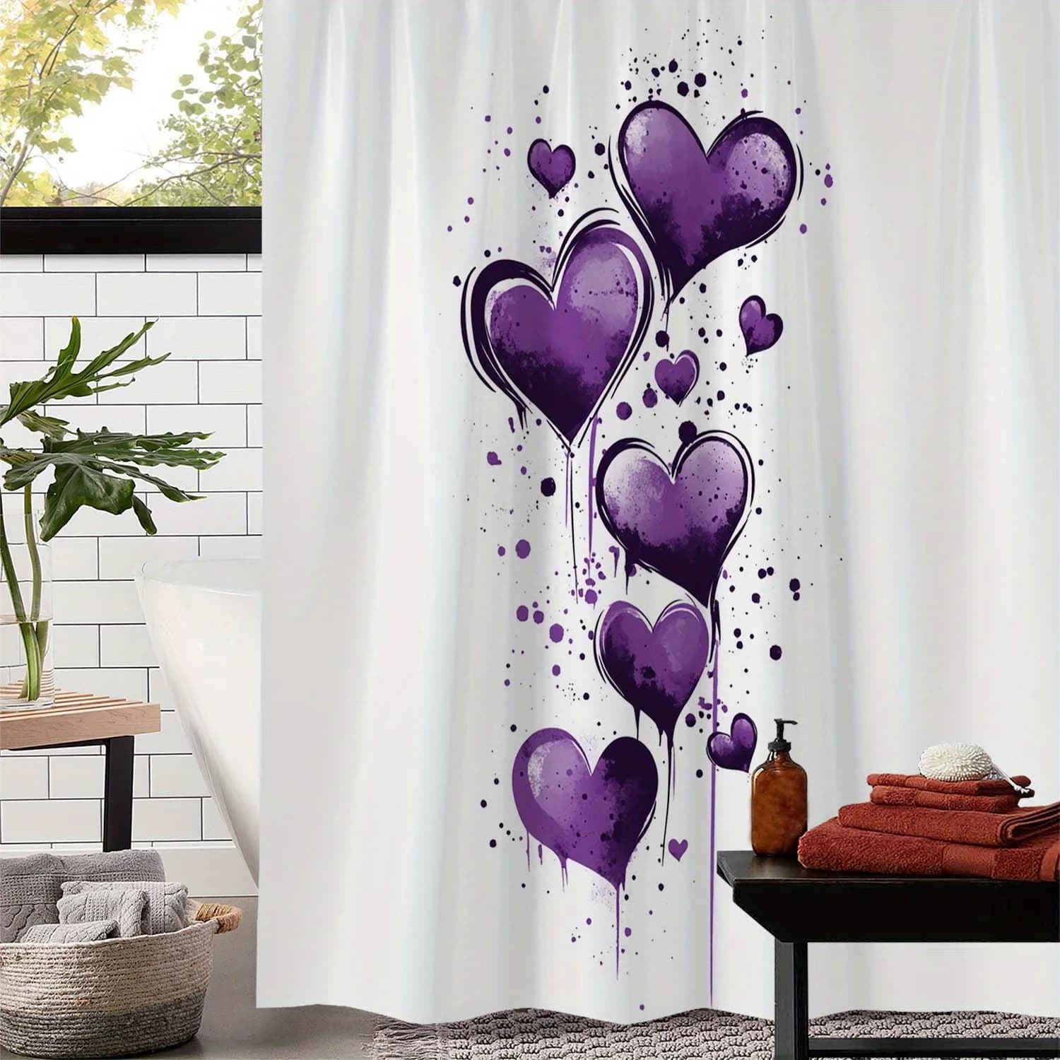 Open One Romantic Valentine's Day Love Print Tenda da doccia, tenda per finestra con tenda a 12 ganci per finestre