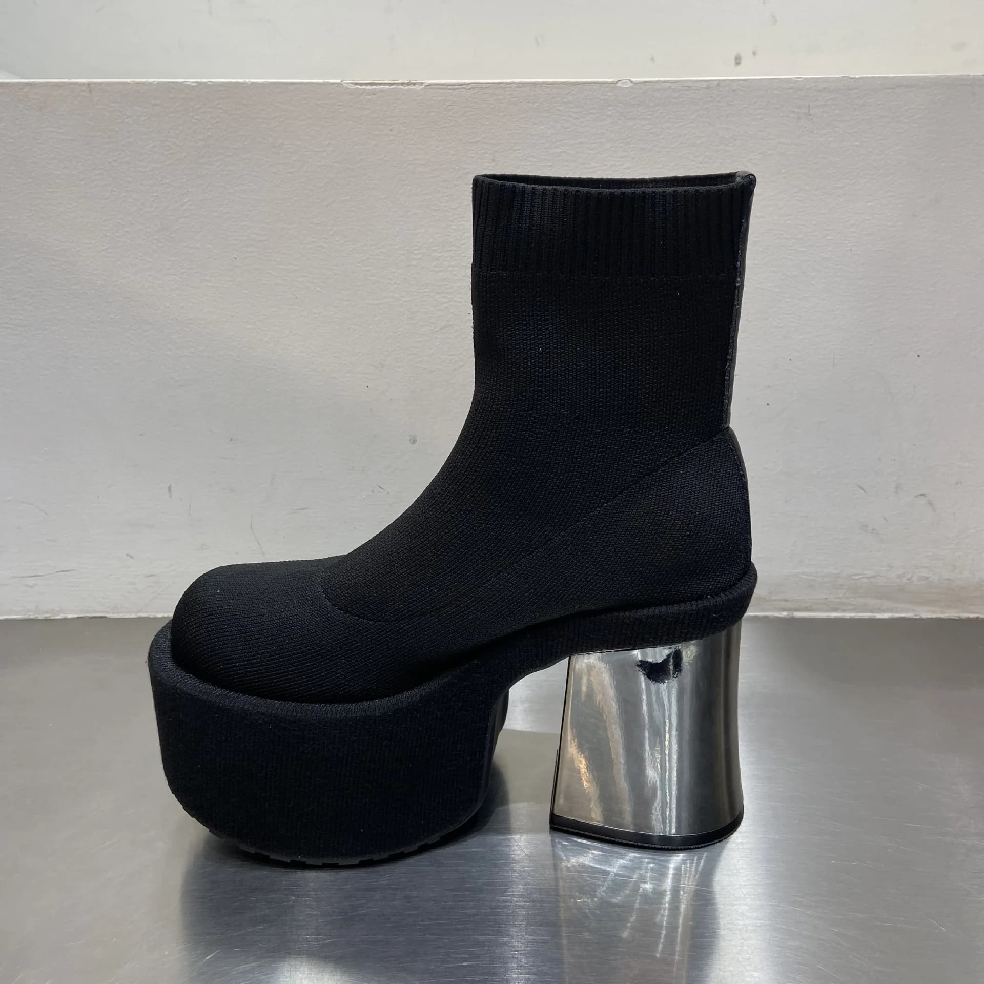 Donne che lavorano a maglia tacchi alti calzini stivali Chunky Square Toe Chelsea Boots 2024 New Trend Fashion Weave Platform scarpe invernali alla caviglia
