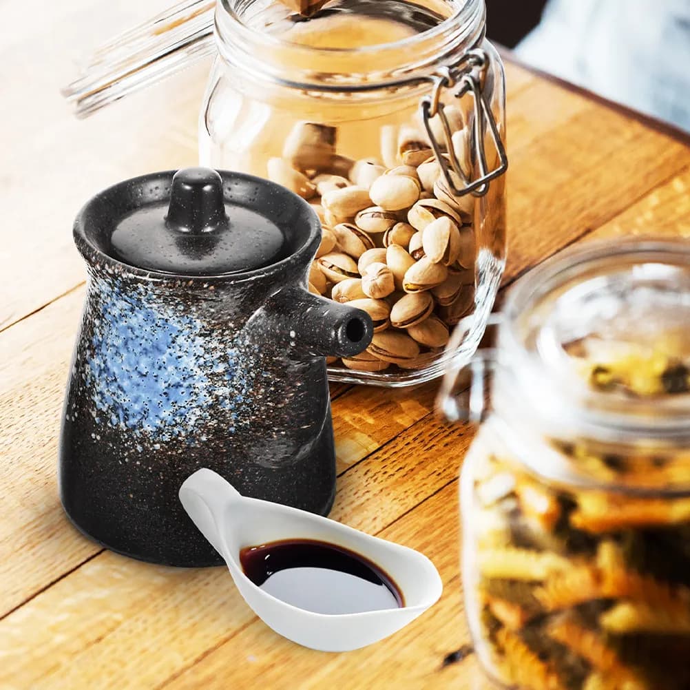 Set di 2 Barattoli Vintage in Ceramica per Condimenti, Dispenser per Salsa di Soia, Aceto, Olio, Stile Giapponese