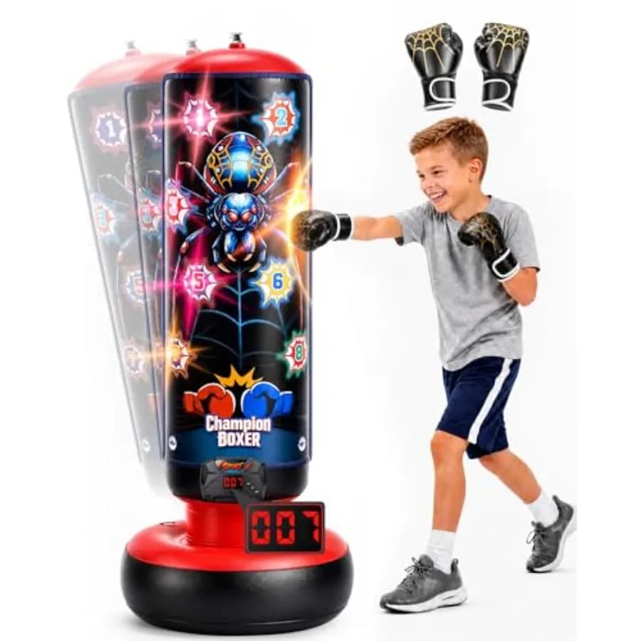 ' interactive electronic punching bag for home use PVC inflatable material red and blue color with scoring system LED lights mu