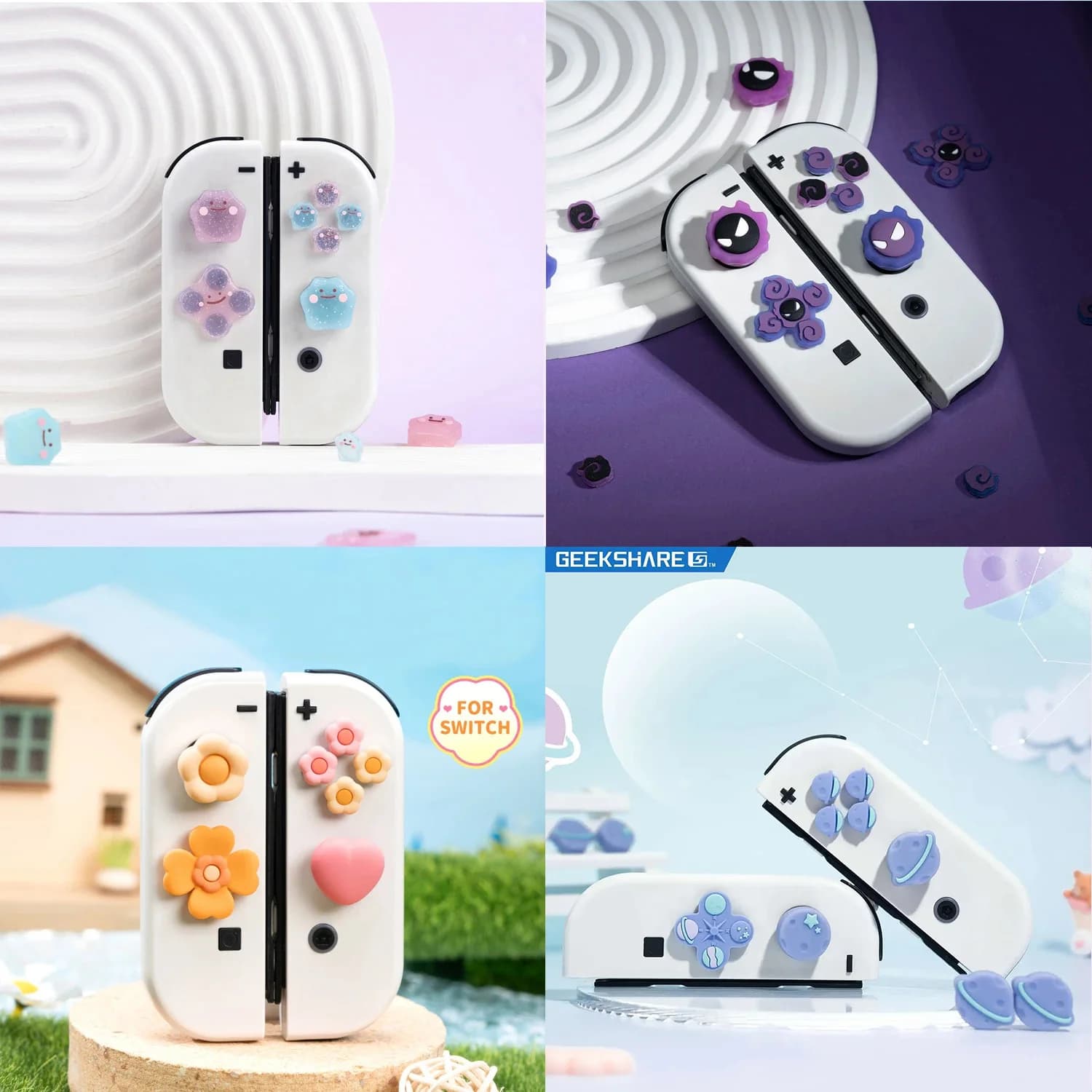D-pad Pulsante di direzione incrociata ABXY Adesivo chiave Joystick Thumb Stick Grip Cap Cover per Nintendo Switch Oled NS Joy-con Skin Case