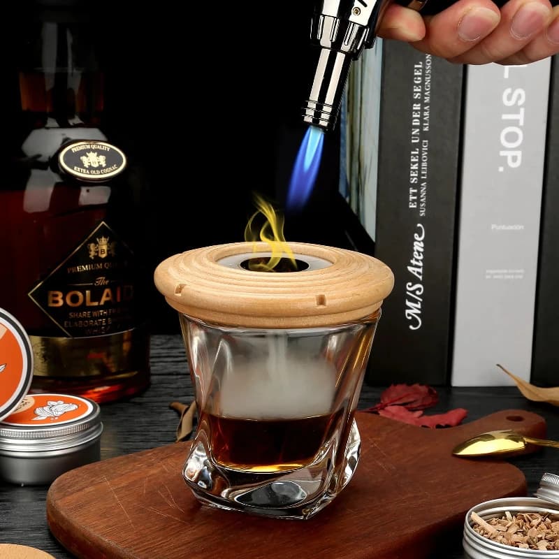 Coperchio per affumicatore in legno massello Whisky Aroma Enhancer Fumo Cocktail Maker Bar Tool Kit per uso domestico Accessori per cocktail