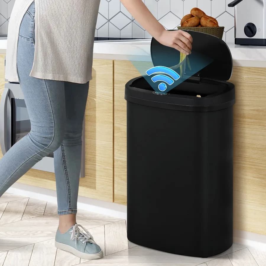 13 Gallon Plastic Garbage Can Kitchen Trash Can Automatic Touch Free Trash can with Lid 50 Liter Waste Bin Mute Anti-Fingerprin
