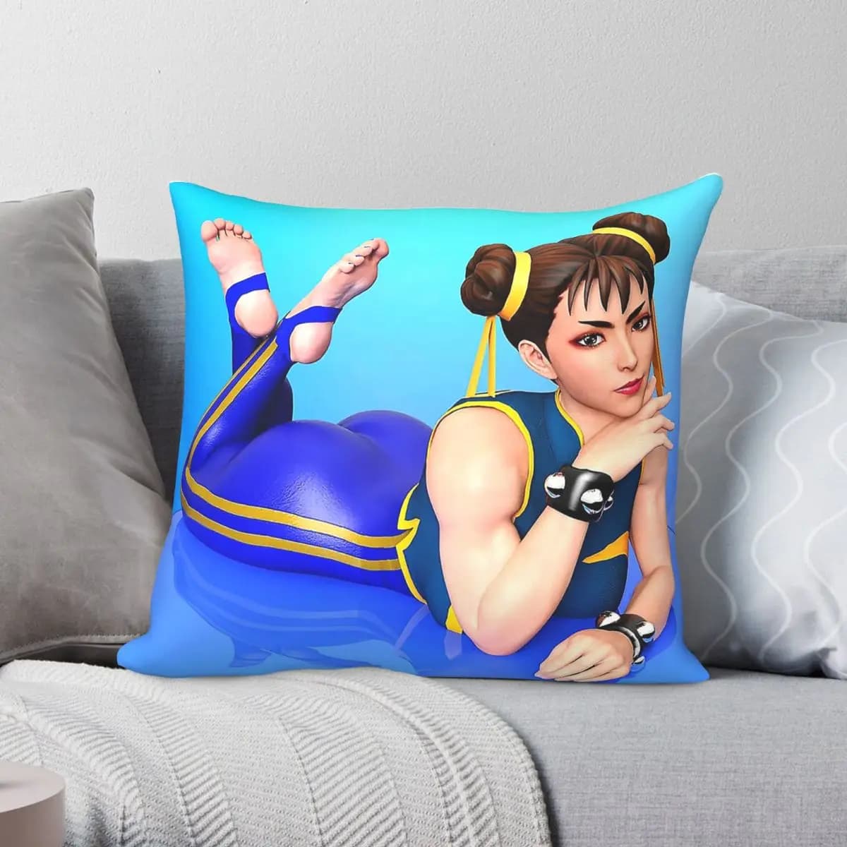Federa per cuscino Street Fighter Chun-Li in poliestere, lino, velluto, stampata, con cerniera, decorativa, per divano, 45x45