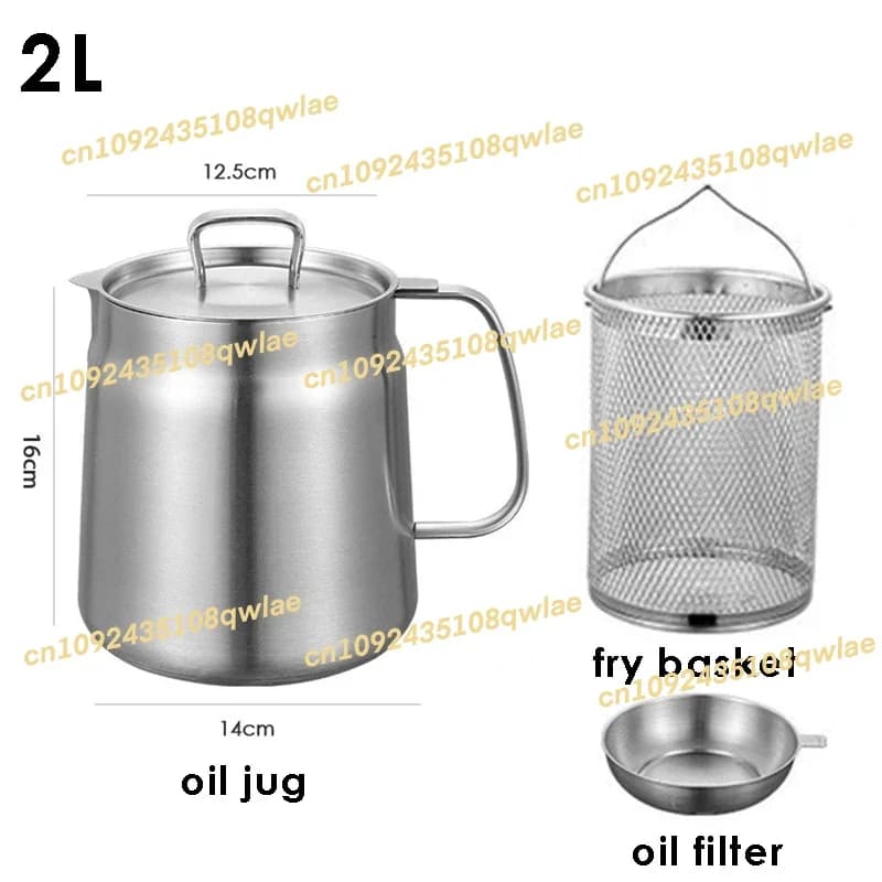 2L Multifunction Fryer with Oil Filter, Cooking Oil Pot, Stainless Steel Cestello, Food Container