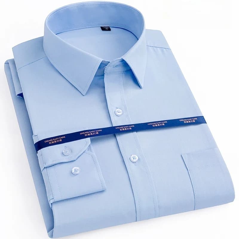 Camicia formale da uomo nuova manica lunga da ufficio tinta unita antirughe moda business tasca bianca blu tasca sociale camicie 6XL 7XL