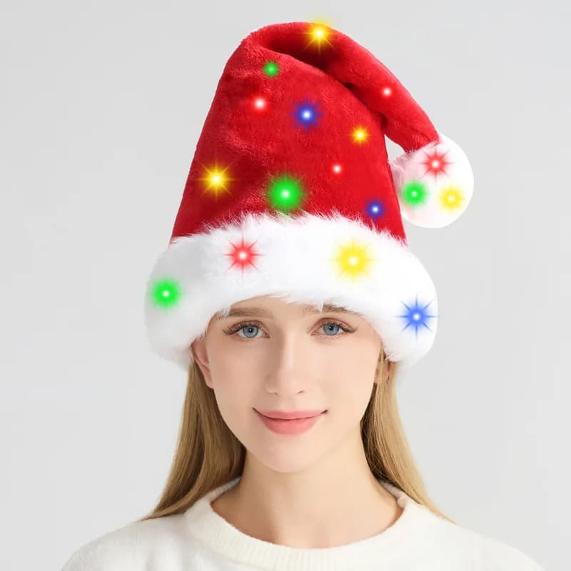 Christmas hat LED light plush adult children Christmas hat Christmas party decoration cross-border Christmas decorations