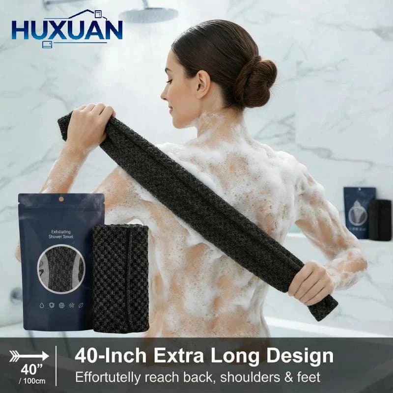 1Pcs Exfoliating Nylon Bath Towel Black Check Deep Clean Body Scrub Soft Comfortable Shower Towel For Home Skin Care