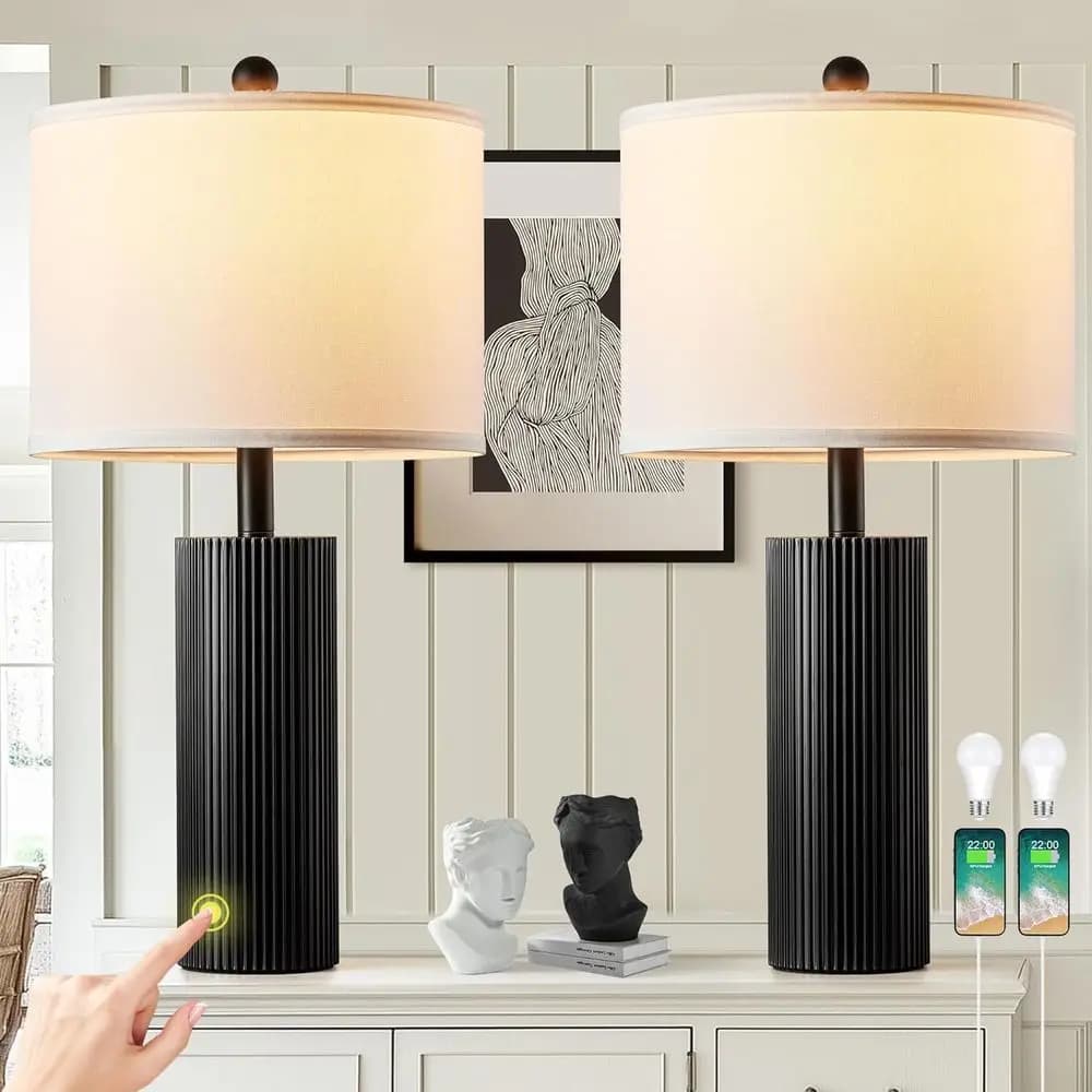 Coppia di 24.5 Lampade da Tavolo Moderne con Porte USB e di Ricarica per Soggiorno, Controllo Touch a Strisce, 2 Lampadine Incluse