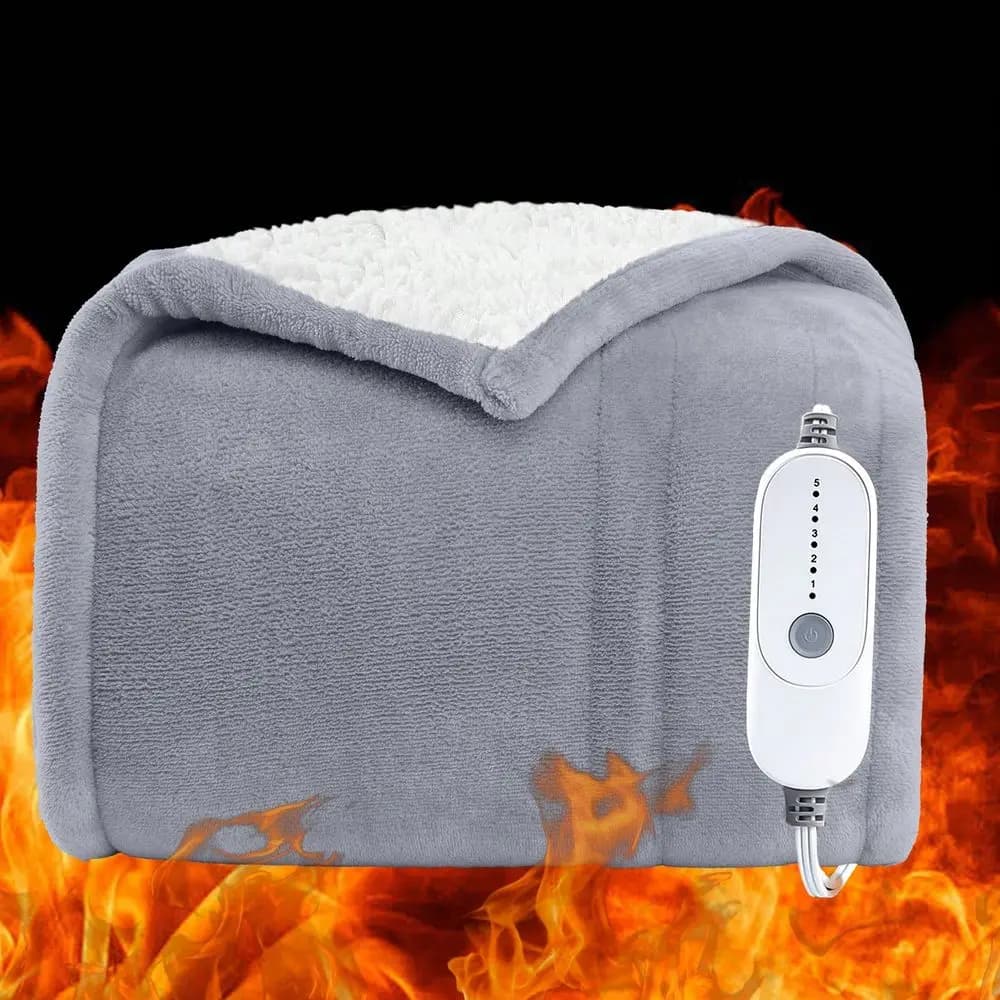 Coperta Riscaldata in Flanella e Sherpa con 6 Impostazioni di Calore, Spegnimento Automatico dopo 9 Ore, Protezione dal Surriscaldamento, Lavabile in Lavatrice, ET