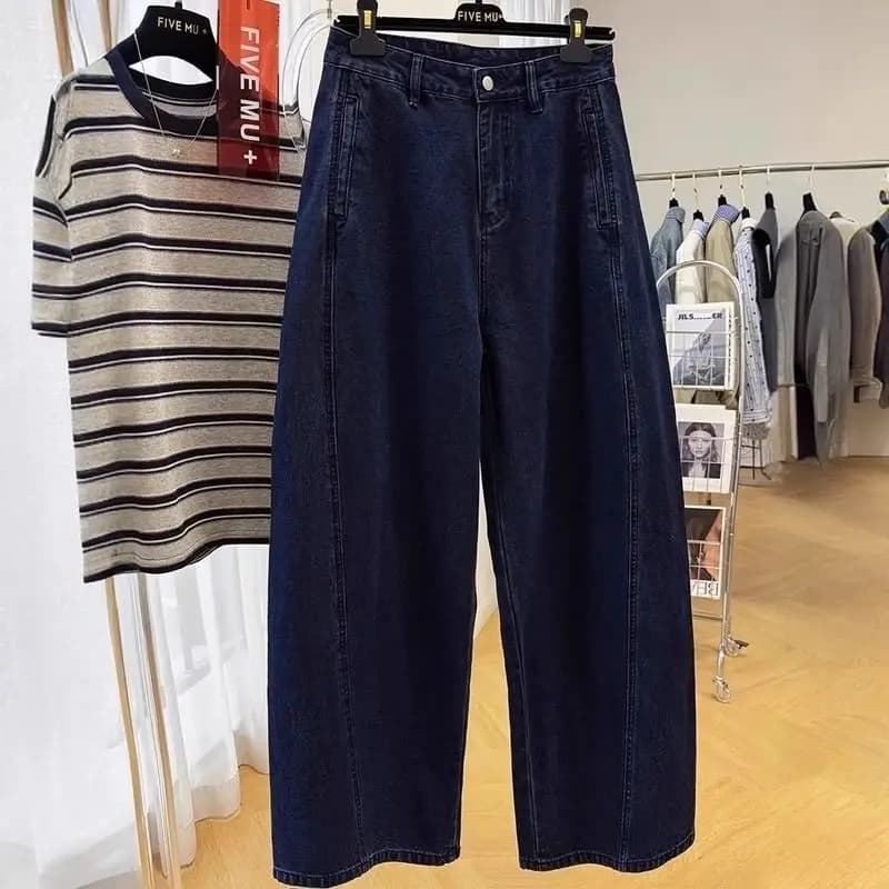 plus Size 300 Pounds Curved Knife Jeans Men's Casual Loose Wide Leg Pants Autumn Season Fashionable Durable Wear Resistant