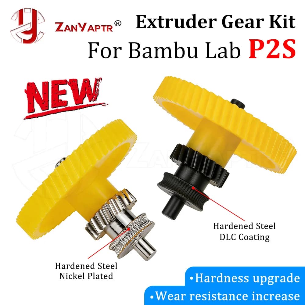 Ingranaggio Estrusore per Bambu Lab P2S, Acciaio Temprato con Rivestimento DLC Nichelato, Ingranaggio di Trasmissione ad Alta Precisione per Estrusore Stampante 3D