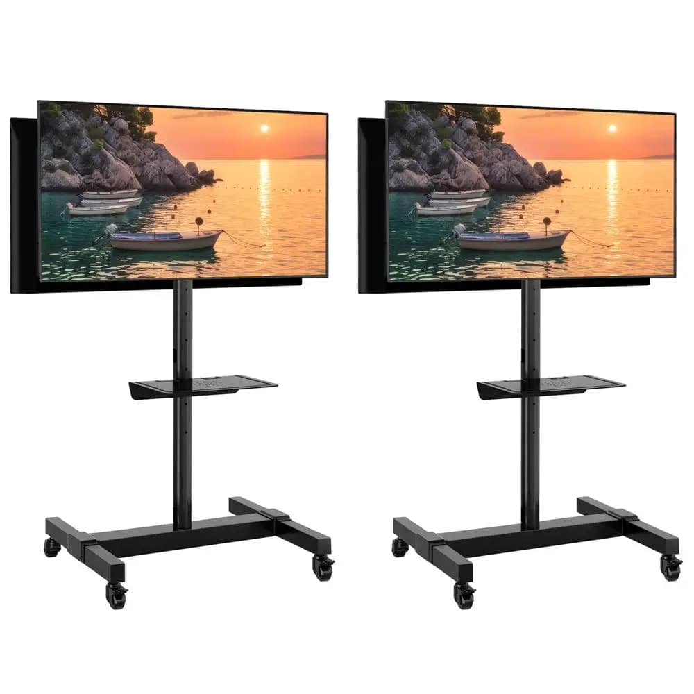 Supporto TV Mobile Doppio per Quattro Schermi TV LCD LED Smart da 32-65 Pollici, Carrello con Ruote, Ti