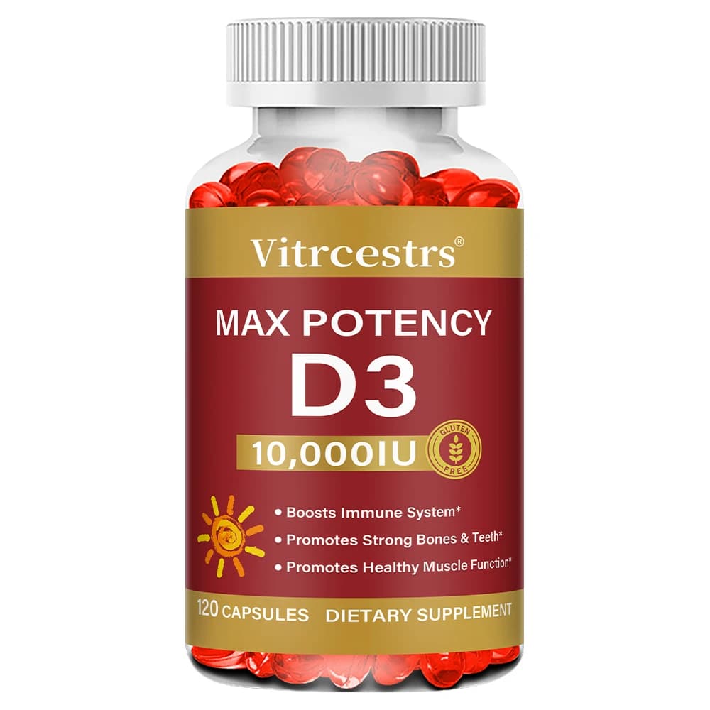 Integratore di Vitamina D ad Alta Potenza 10000 UI, Supporta la Funzione Muscolare, la Salute delle Ossa, il Sistema Immunitario e la Salute delle Unghie, Senza OGM e Senza Glutine