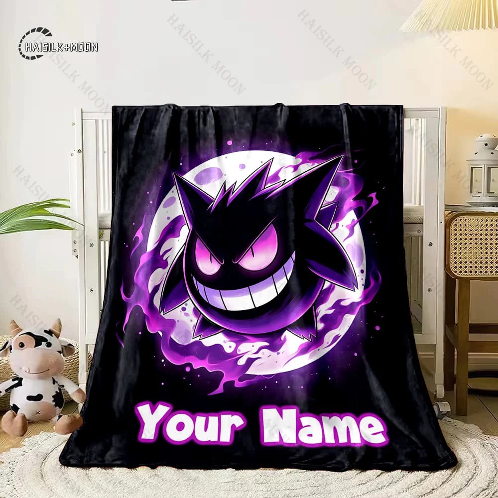 Coperta Personalizzata con Nome, Stampa Pokemon Gengar, Morbida e Confortevole per Casa e Viaggio, Coperta Calda per Adulti