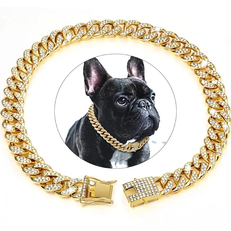 1/2 pz Collare per cani e gatti, catena in metallo con diamanti, per passeggiate, con fibbia di sicurezza, accessori gioiello, stile cubano