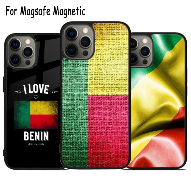 Custodia per telefono wireless con bandiera nazionale del Benin per iPhone 17 Air 15 16 16e 14 13 11 12 Pro Max Plus, cover magnetica Magsafe