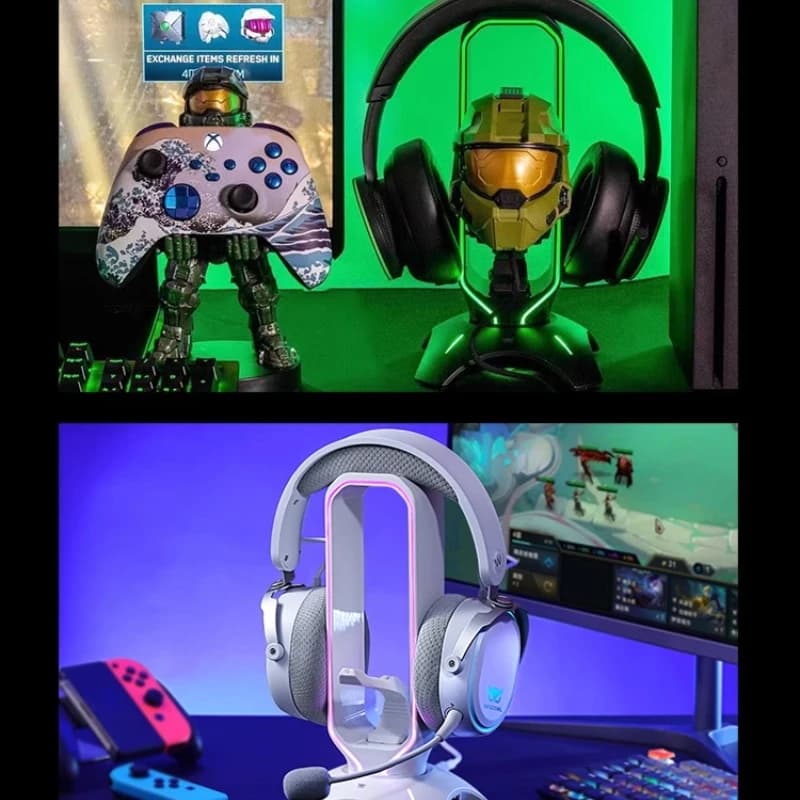 WAIZOWL HS-501 RGB Staffa per cuffie Personalizzato Airpods MX Espositore per auricolari Cuffie USB Rack di stoccaggio per auricolari per i giocatori Regali