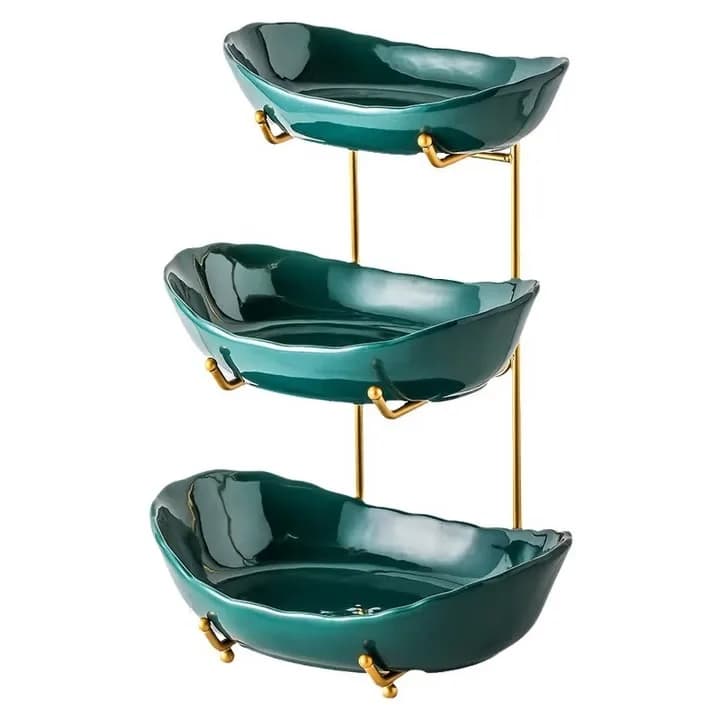 Soggiorno creativo piatto di frutta in ceramica multistrato frutta secca snack piatto di caramelle decorazione della casa vassoio di metallo ornamento