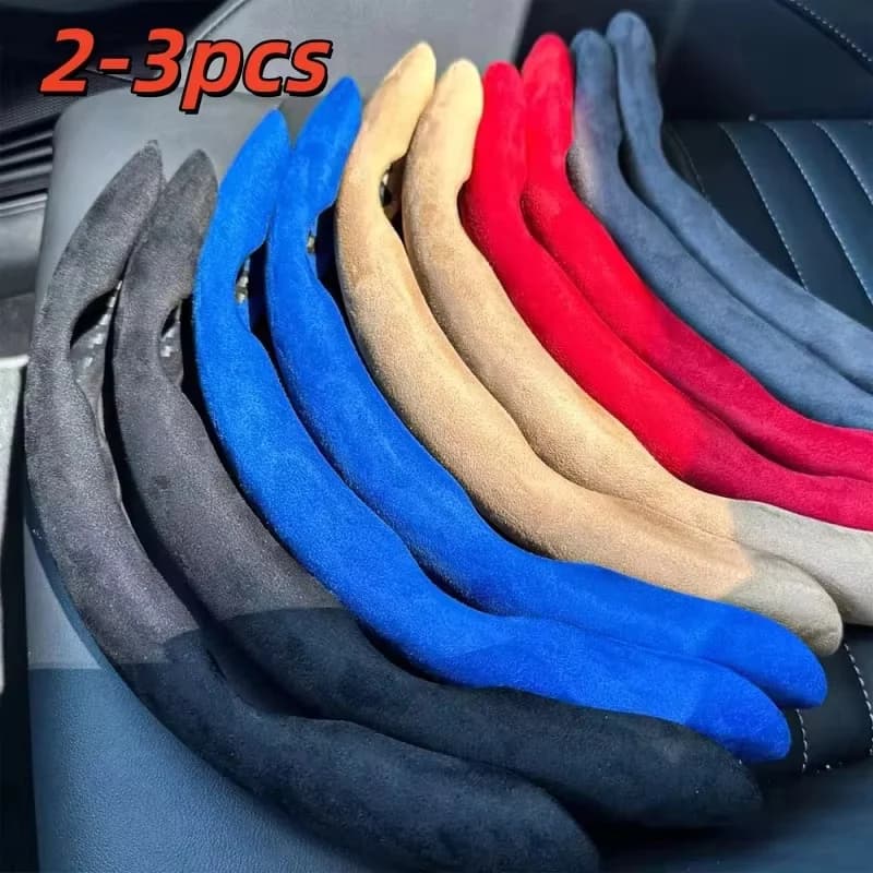 2026 2/3 Pezzi Coprivolante Universale in Pelle Scamosciata da 38CM, Antiscivolo, Accessori Decorativi per Interni Auto