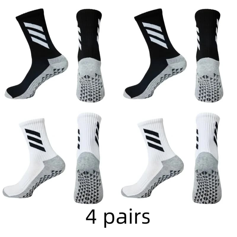 Men's football socks Non-slip sports socks with bottom in thick towel Comfortable and breathable football socks 4 pairs