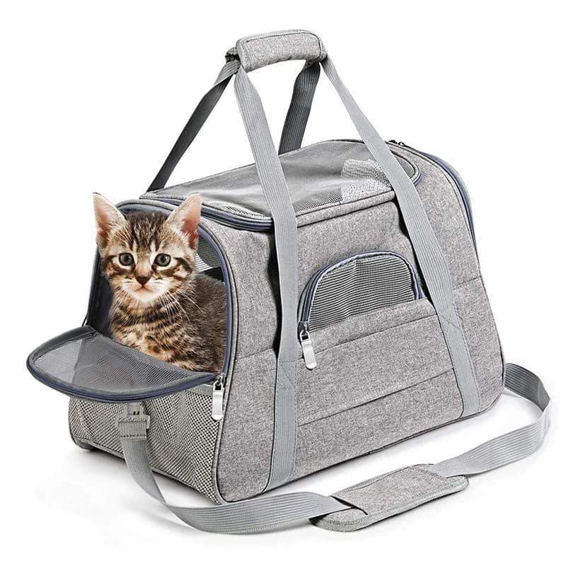 Borsa per cestino per bicicletta per cani, marsupio per animali domestici, seggiolino per auto per gatti con corda di sicurezza, tracolla regolabile, cestino per bicicletta portatile e traspirante