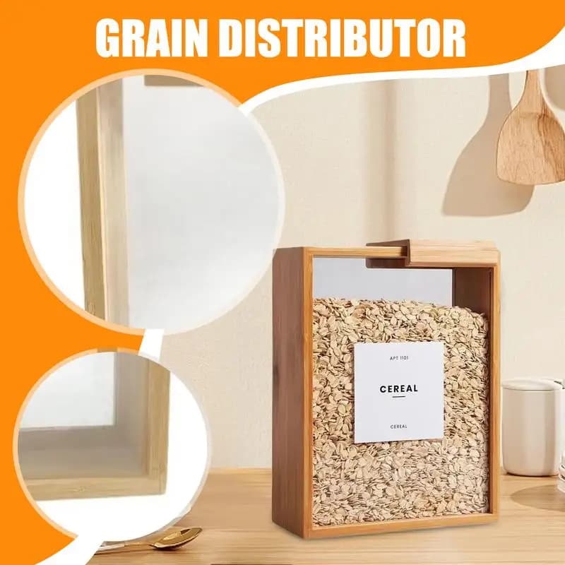 Conservazione del riso Dispenser di alimenti in legno acrilico Contenitore di riso trasparente con coperchio scorrevole per la preparazione dei pasti del contatore del frigorifero della dispensa della cucina
