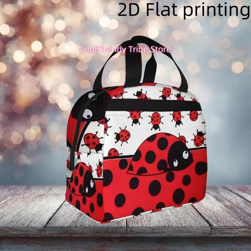 1pc, Cute Ladybug-themed Bag with Playful Design. Printed Insulated Cooler Bag - Reusable Portable Hot/Cold Bag for Home, Office