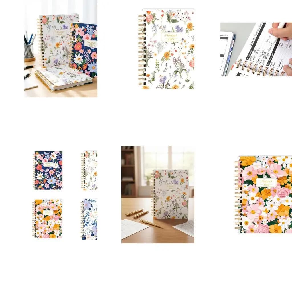 12 Month Planner Notebook 2026 Wirebound Floral Paper Journal for School Planning, Office Note and Desk Use Daily D2RC