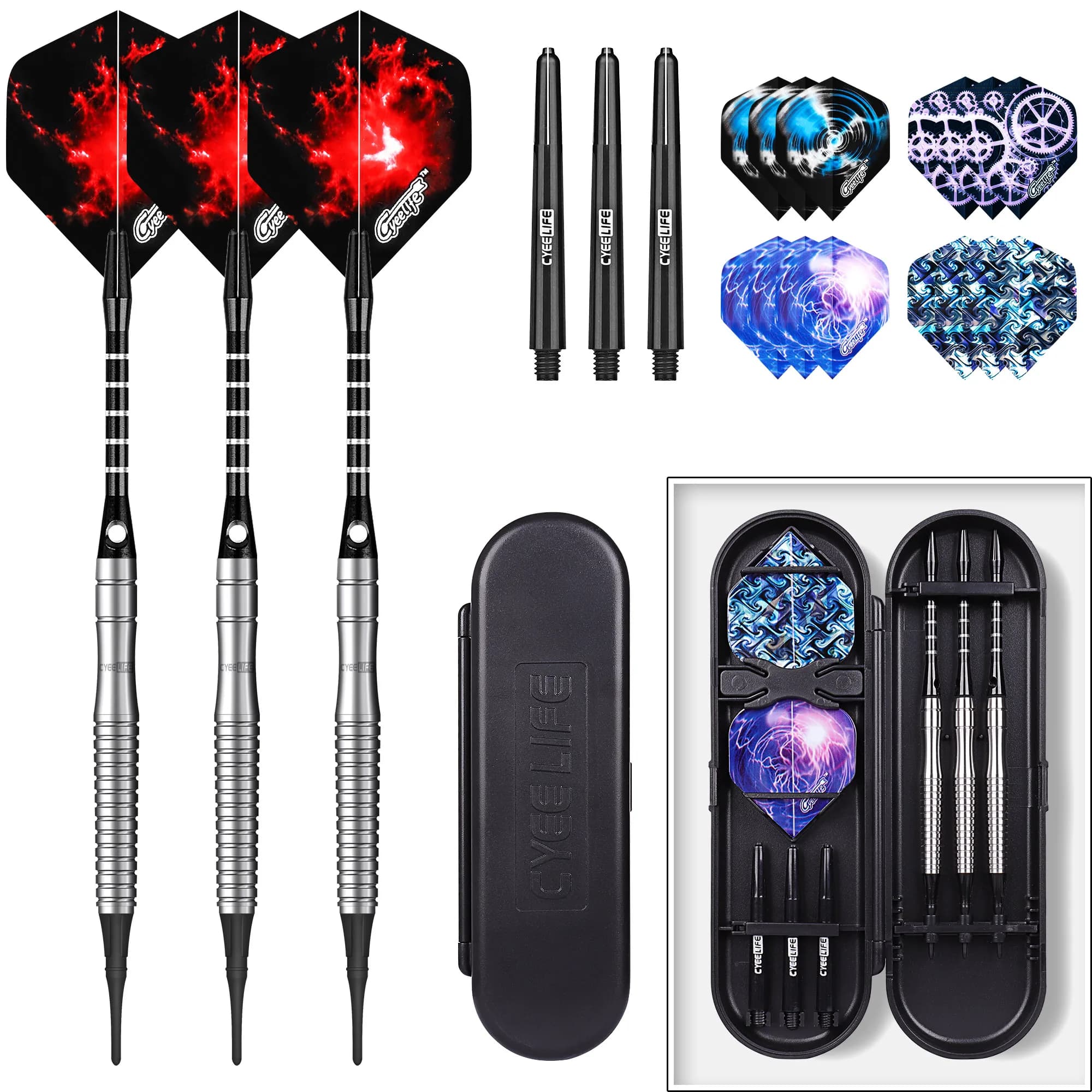 CyeeLife-Set punta morbida in tungsteno con custodia e aste in alluminio, voli aggiuntivi, 90% tungsteno, 16G, 18g, 20g