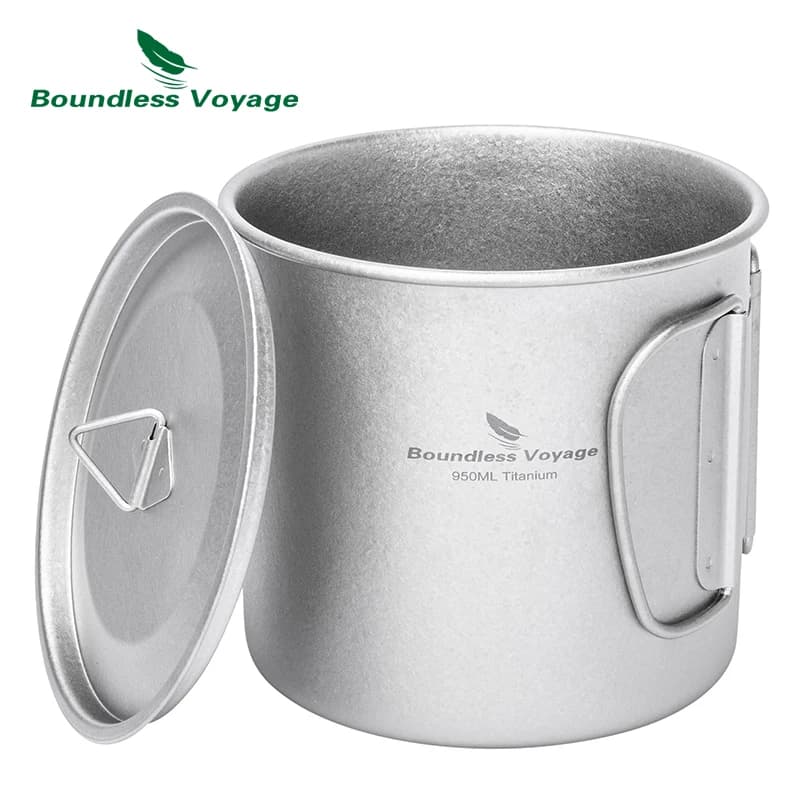 Boundless Voyage Titanium Cup Ultralight Camping Coffee Beer Mug, Open Fire Heatable Pot Outdoor Cookware, 150ml-950ml