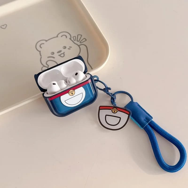 Cartoon Doraemon Bag Earphone Case for AirPods 4 2 3 1 Pro 3 Pro 2 Shockproof with Pendant