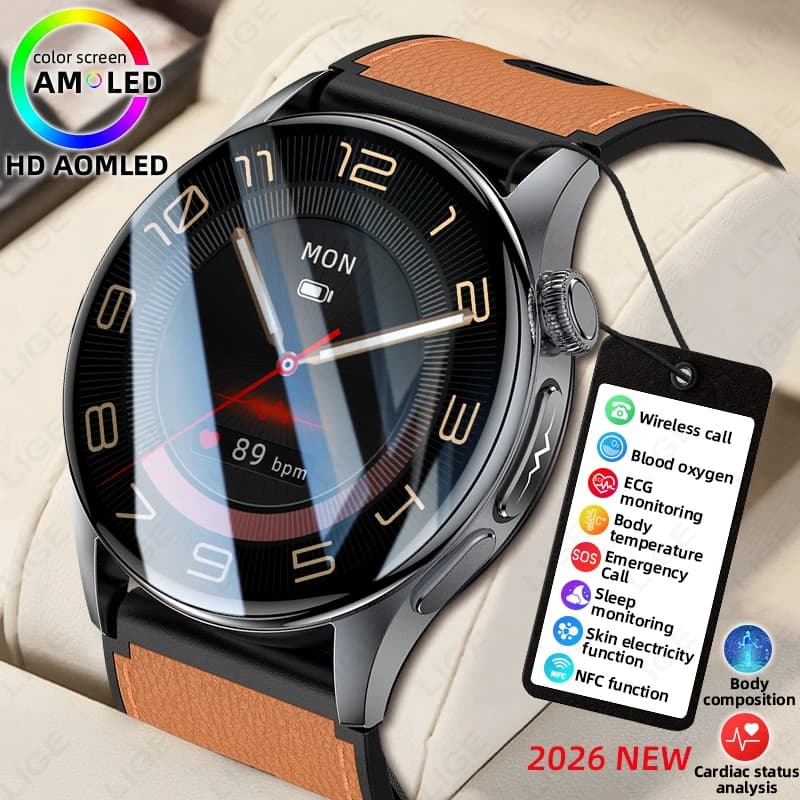 New Smartwatch 2026 with ECG, NFC, High Precision Air Pump, AMOLED Display, Complete Monitoring of Sleep and Health, Airbag Strap, for Men and Women