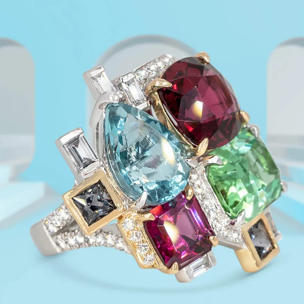 Trendy Creative Geometric Multi Shape Colorful 5A Zircon Rings Irregular Cluster Bold Statement Ring for Women Hip Hop Jewelry