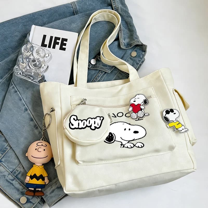 Borsa a Tracolla da Donna con Motivo Cane Snoopy, Grande Capacità, Borsa Tote per Studenti, Borsa in Tela per Pendolari, Borsa per Trasporto e Shopping