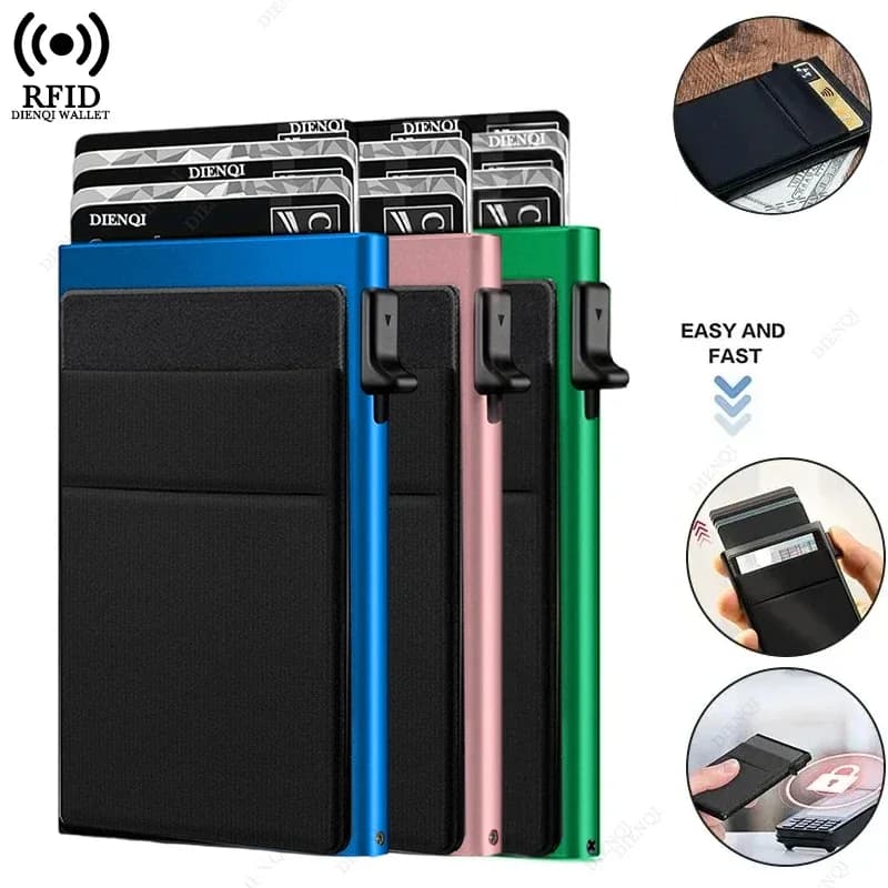 Porta carte di credito aziendali anti Rfid Portafogli da uomo di lusso Portafogli sottili sottili in metallo Custodia porta carte di credito in metallo minimalista pop-up