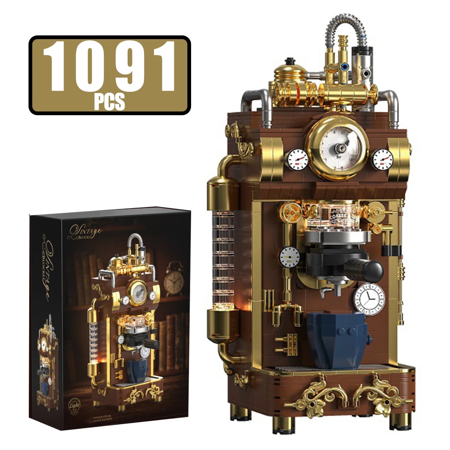 1091PCS City Vintage Steam Coffee Maker Model Building Blocks Creative Household Appliances MOC Assemble Toys Bricks DIY Gifts