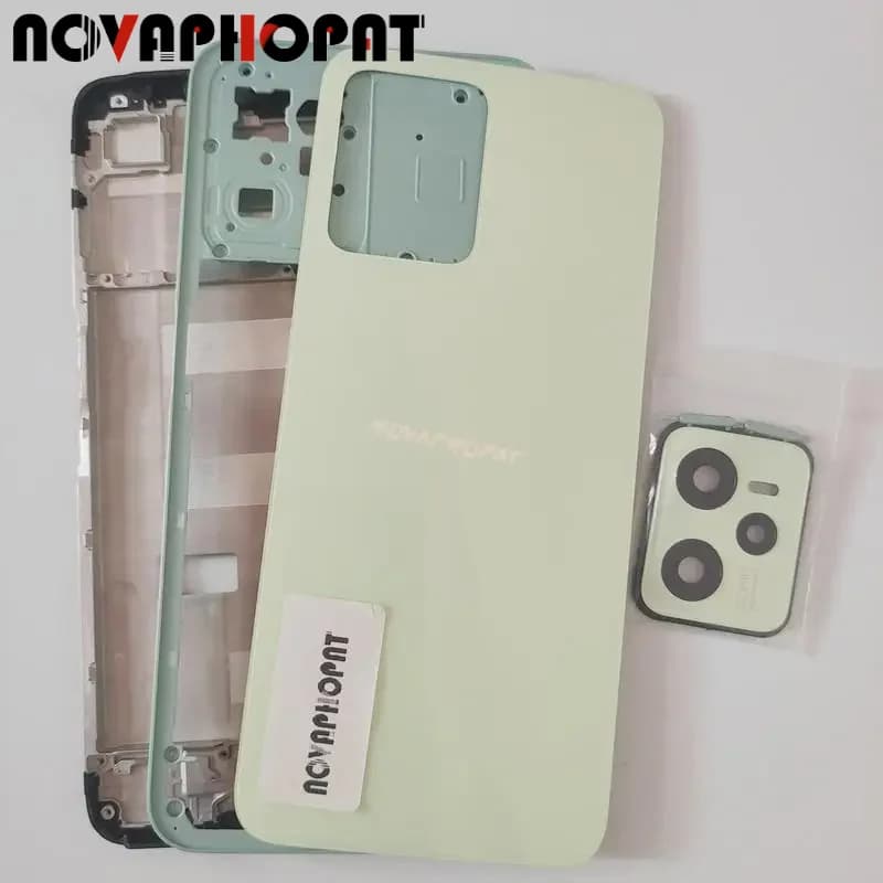 LCD Faceplate Frame Middle Bezel For Realme C35 Battery Cover Back Rear Door Full Housing Camera Glass Lens Side Key Button