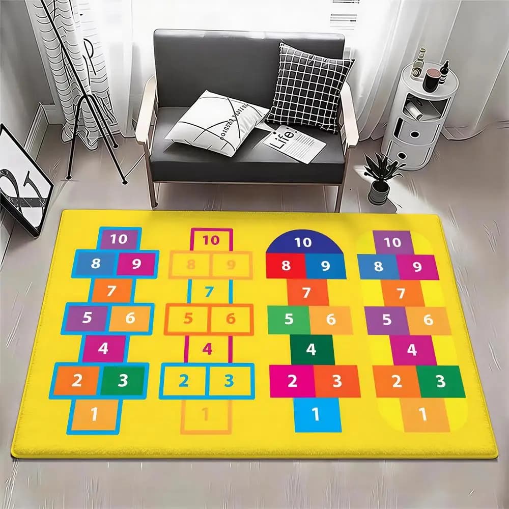 Tappetino da gioco H-Hopscotch Eco - Tappetino in flanella antiscivolo inodore per interni, tappeto morbido in peluche corto per la casa