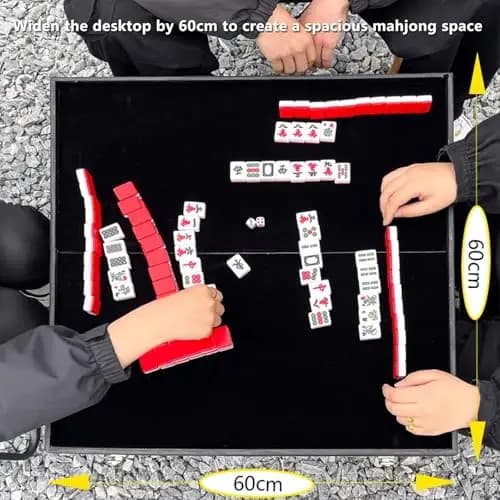 23 Inch Expandable Folding Mahjong Game Table With Tiles For Domino, Poker And Card Play