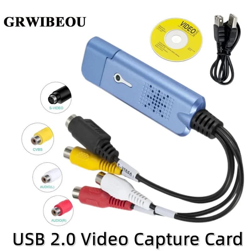 Convertitore da VHS/VCR a Digitale, Scheda di Acquisizione Video USB 2.0 per Videocamere, DVD, TV, Compatibile con Win 7/8/10, Adattatore USB per Acquisizione Audio e Video