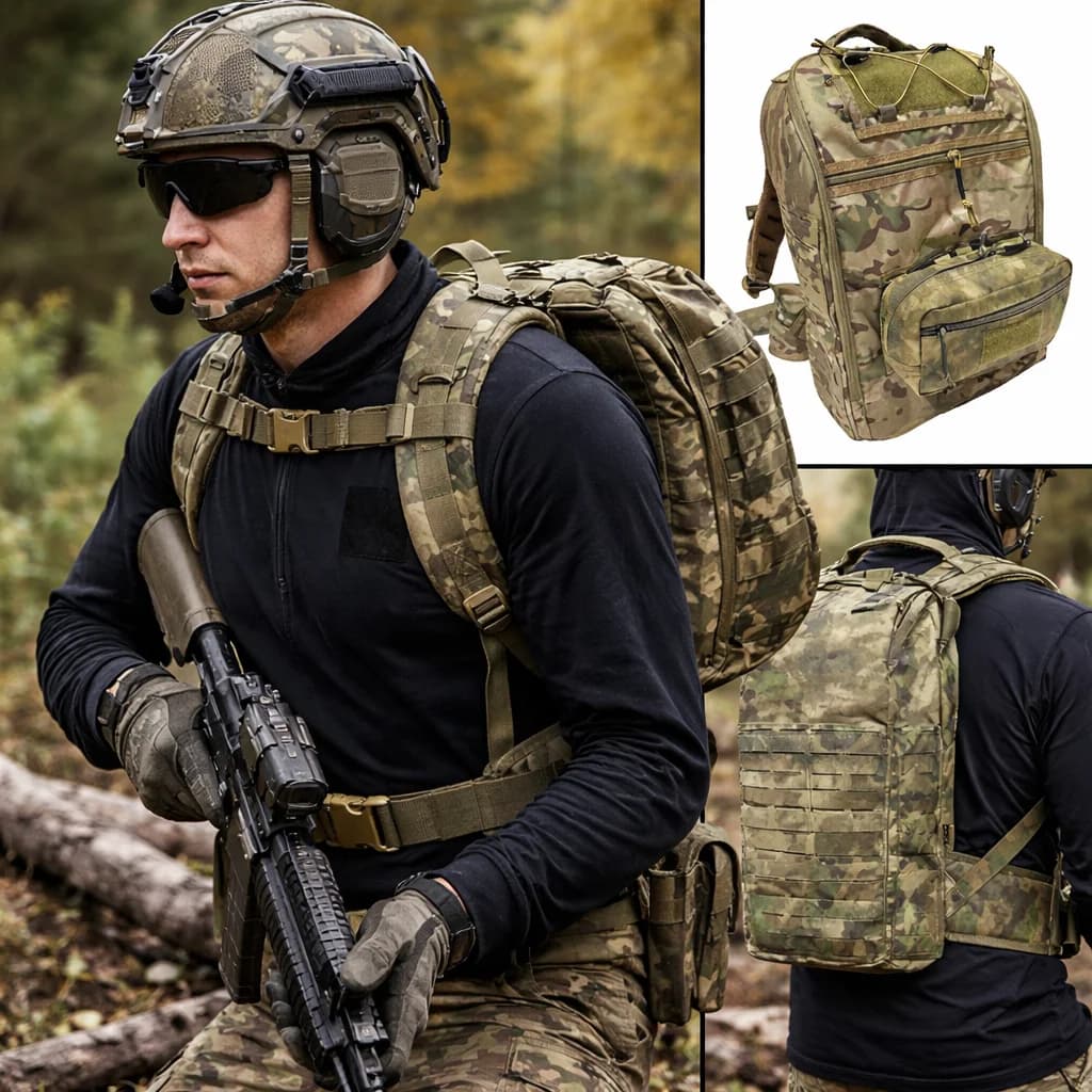 Tactical Backpack MOLLE Multi-Functional Camouflage Combat Backpack Adjustable Camping Hydration Pack for Hiking Mountaineering