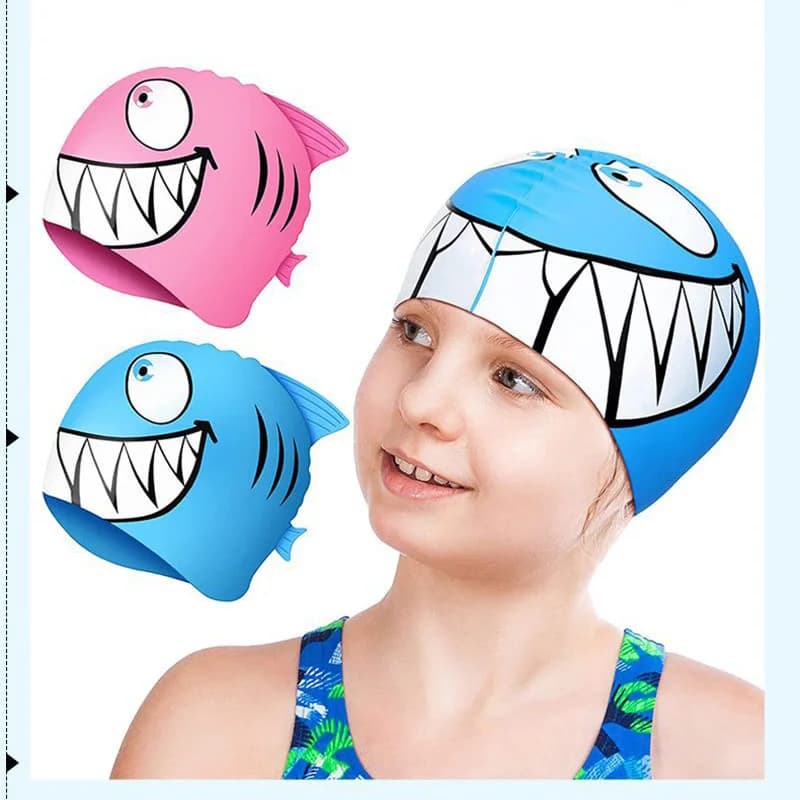 Kids Silicone Swimming Head for Kids Elastic Pool Head for Shark Cartoon Comfortable high quality bathroom hats for boys and girls