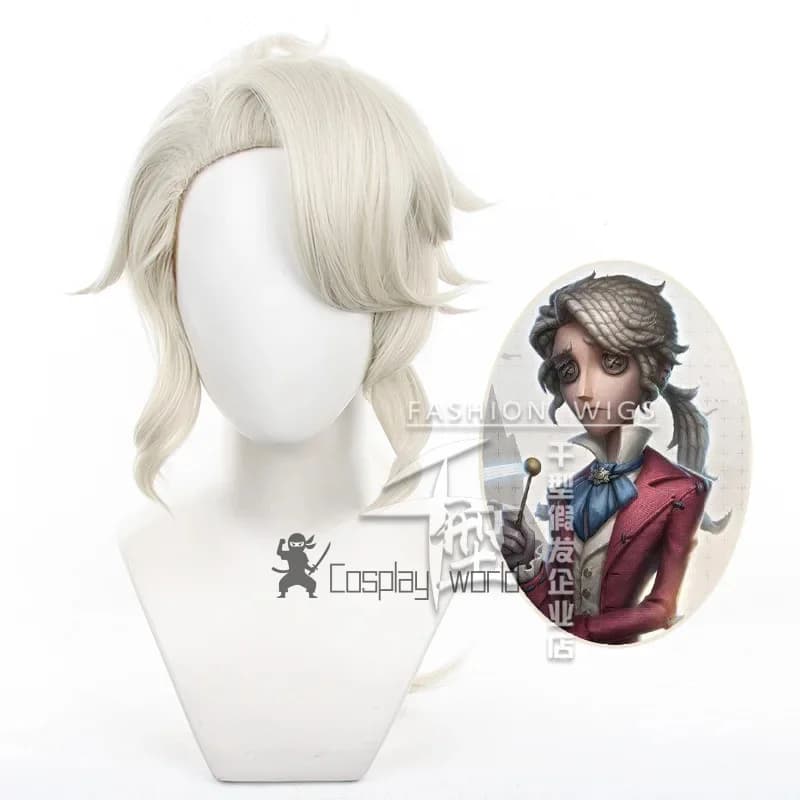 Identity V Frederick Kreiburg Parrucca Cosplay 60 cm Capelli sintetici Gioco Compositore Parrucche Festa di Halloween + Protezione parrucca